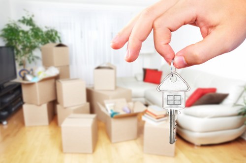 Professional man and van service working safely during a relocation